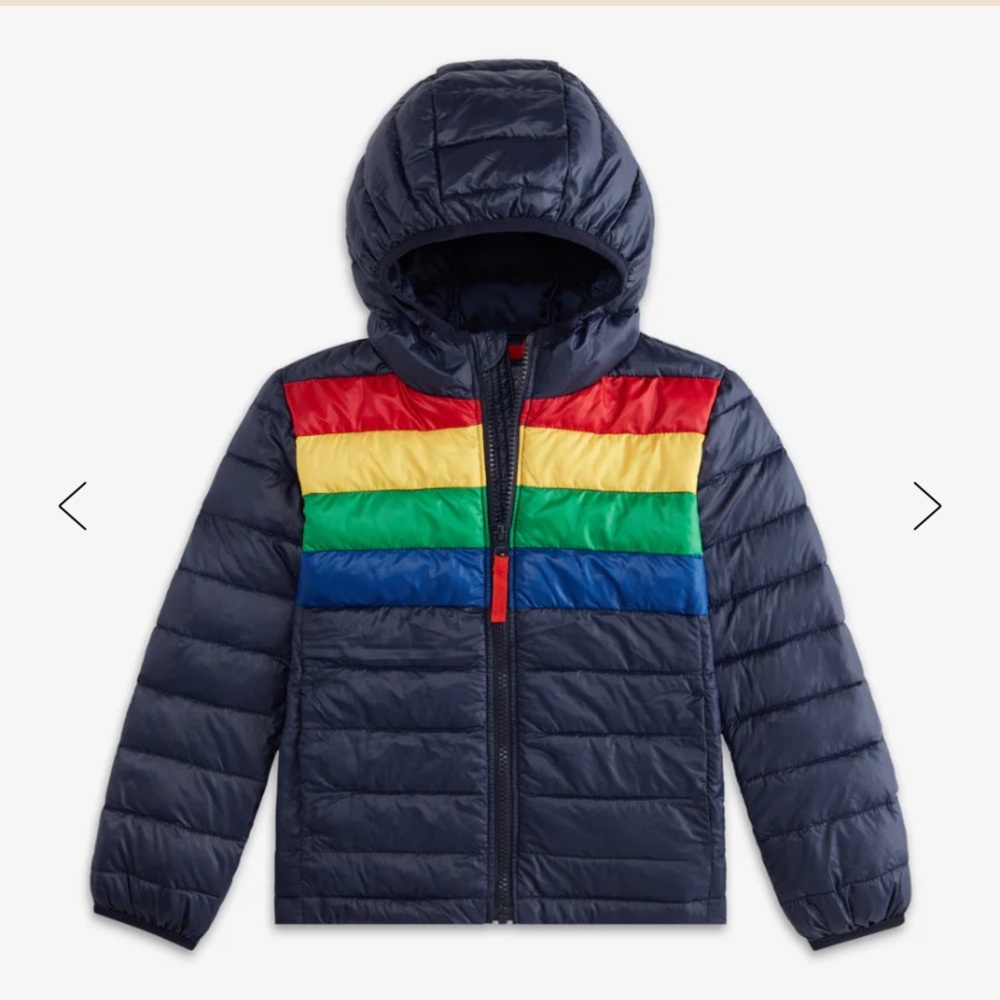 Primary kids puffer jacket in rainbow stripe